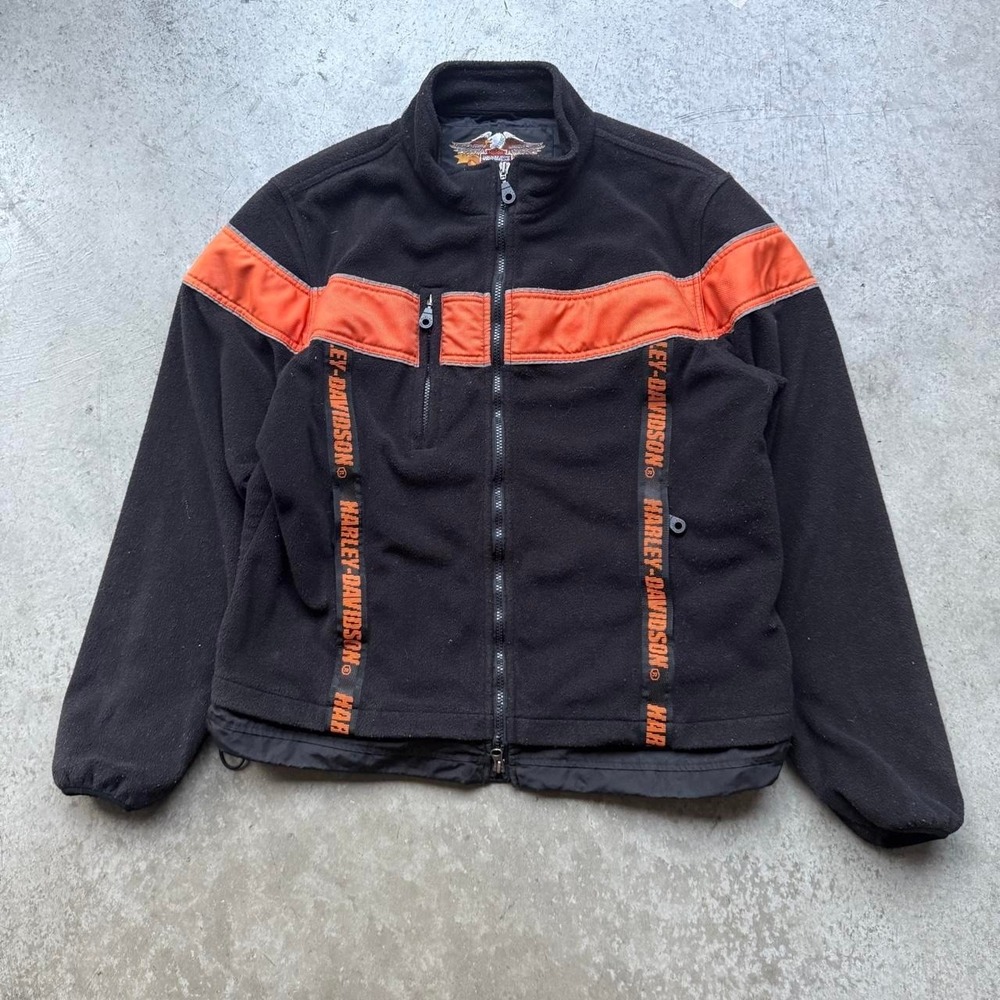 Vintage Harley Davidson Motorcycle Fleece Zip Up Jacket Choppers Flame